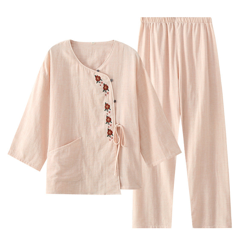 Peach Blossom Wrap Cotton Nightwear Set