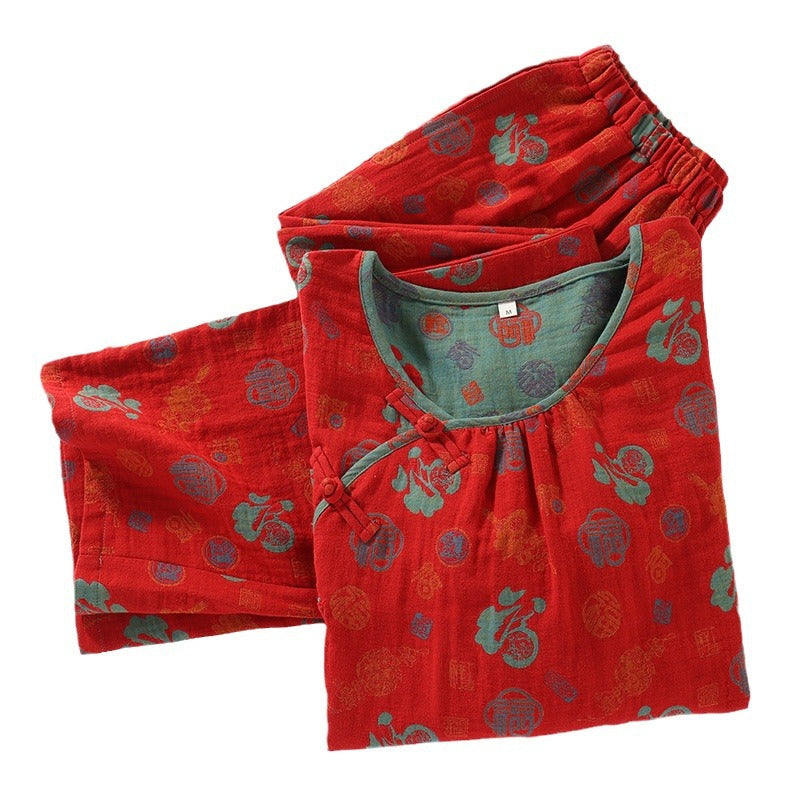 Crimson Harmony Cotton Nightwear Set