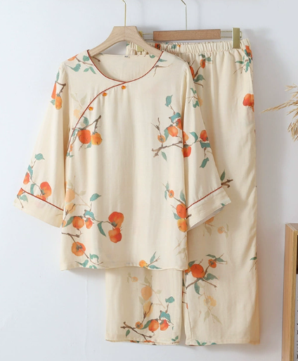 Peach Blossom Printed Cotton Night Suit Set