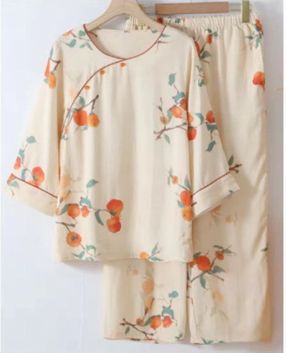 Peach Blossom Printed Cotton Night Suit Set