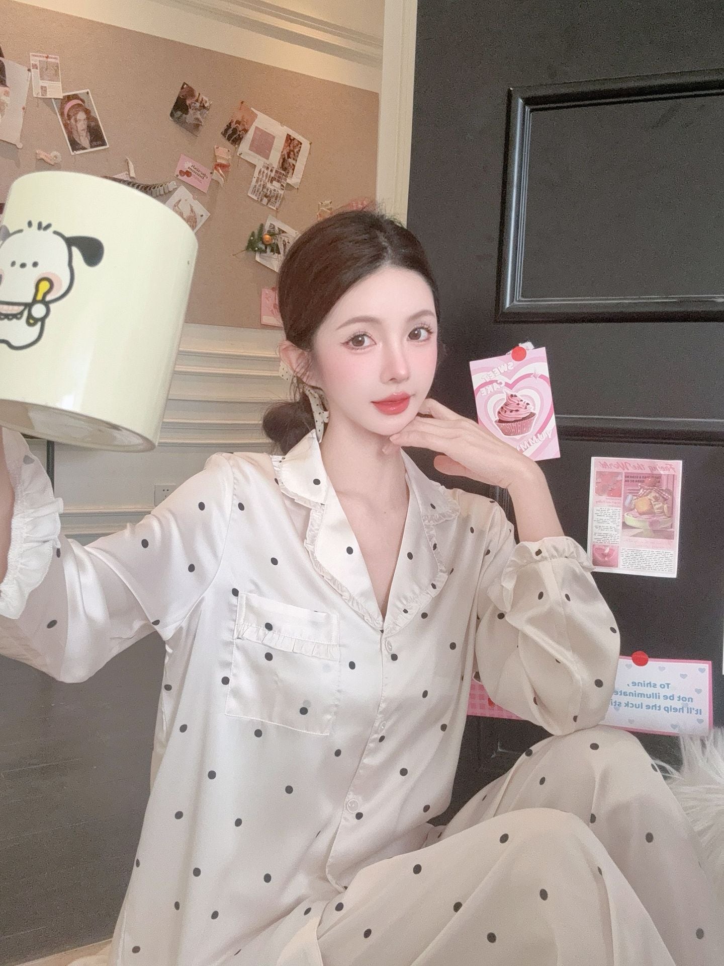 Blush Dots Satin Lounge Set