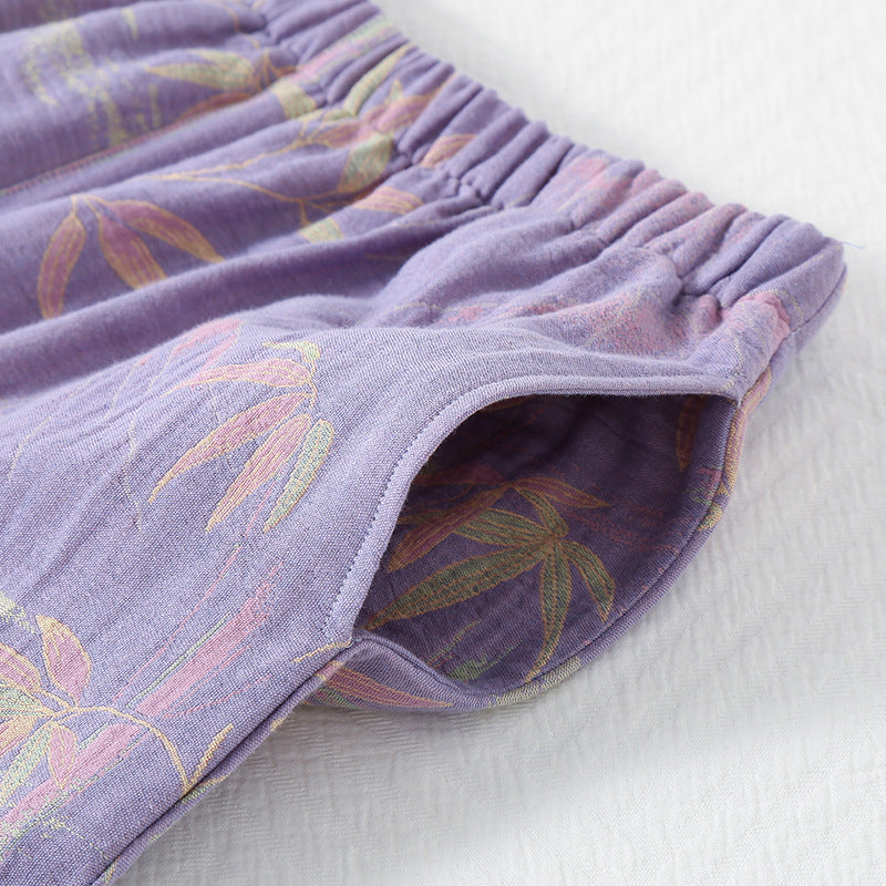 Lilac Palm Breeze Cotton Nightwear Set- 3pc Set