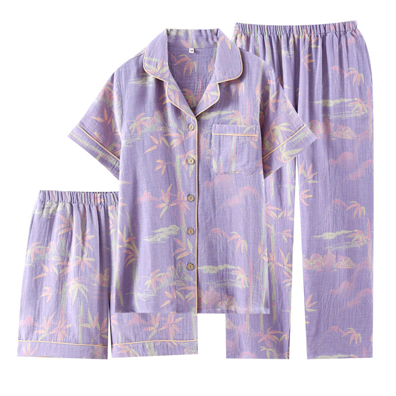 Lilac Palm Breeze Cotton Nightwear Set- 3pc Set