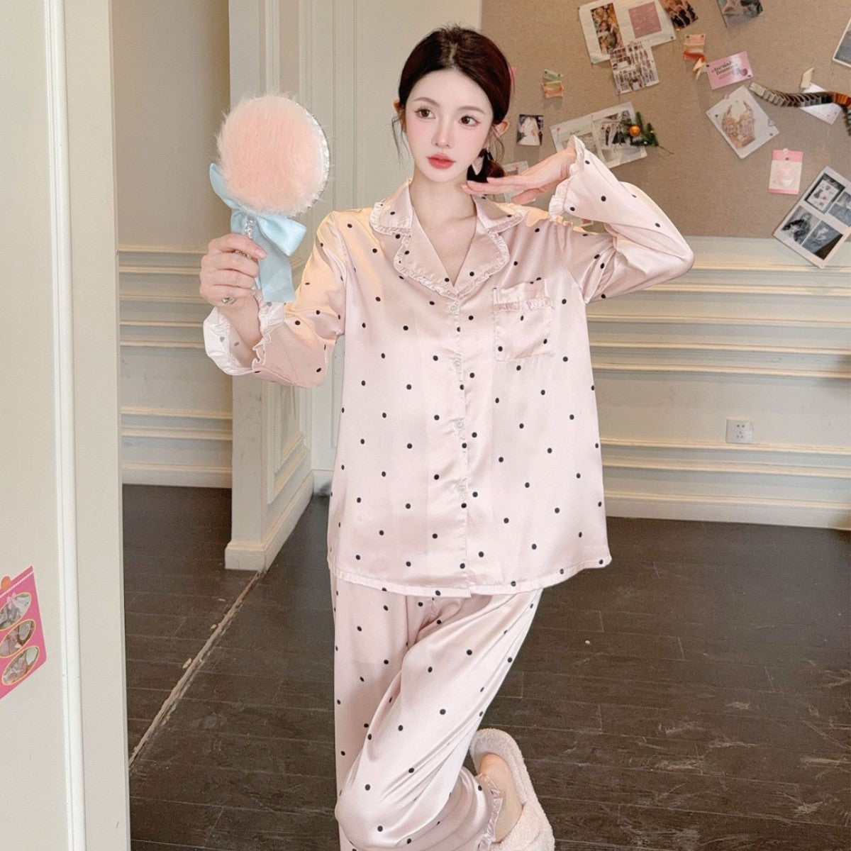 Blush Dots Satin Lounge Set