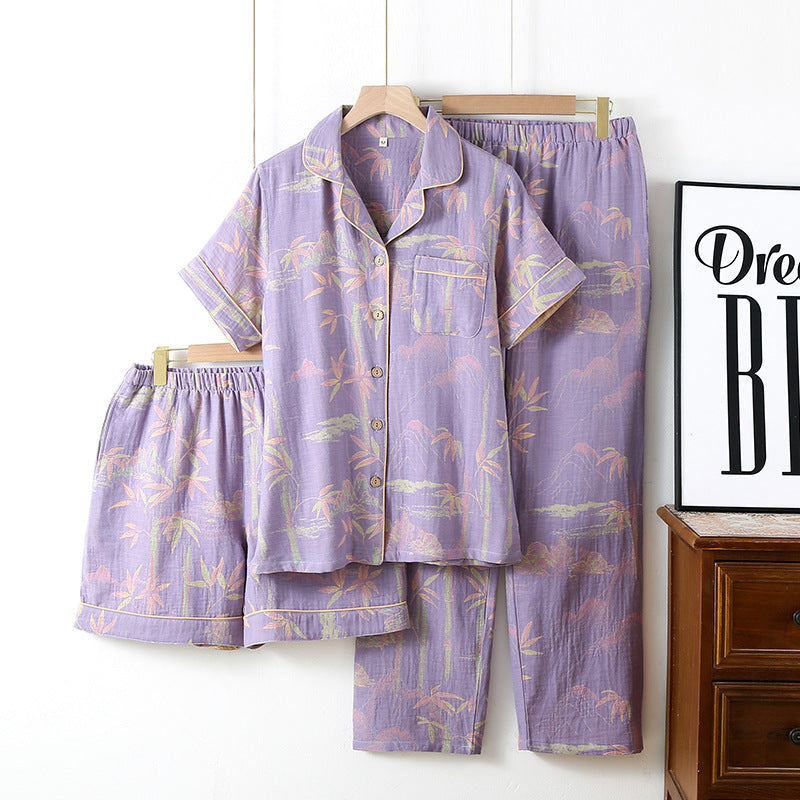 Lilac Palm Breeze Cotton Nightwear Set- 3pc Set