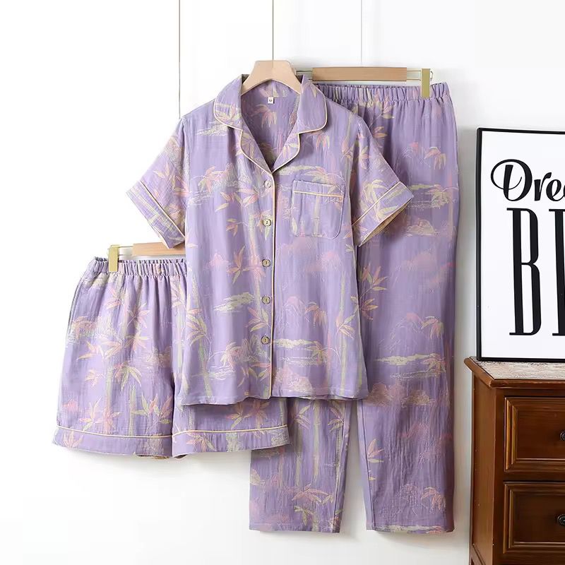 🌸 Lilac Palm Breeze Cotton Nightwear Set