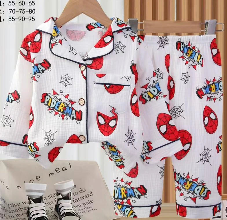 Hero Dreams Muslin Nightsuit Set – Spiderman Print 🕷️