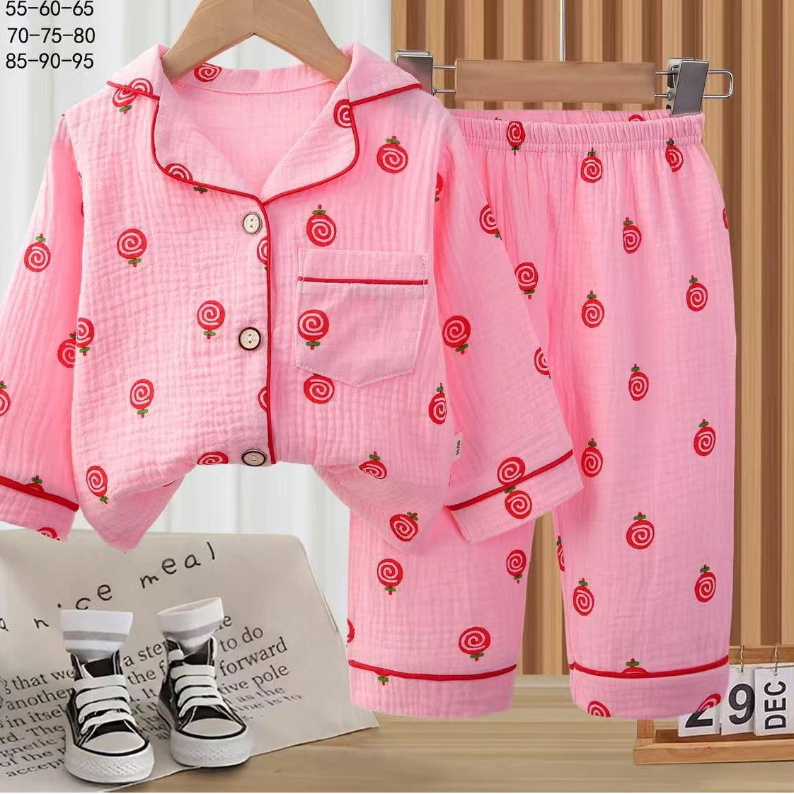 Berry Dreams Muslin Nightsuit Set – Pink Strawberry Print 🍓