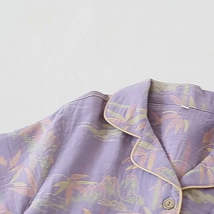 Lilac Palm Breeze Cotton Nightwear Set- 3pc Set